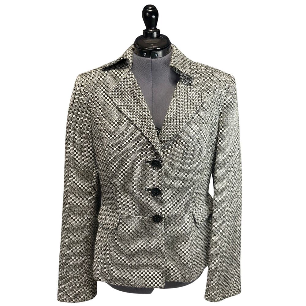 Tahari Arthur Levine Tweed Women's Blazer Jacket Size 10 Black White